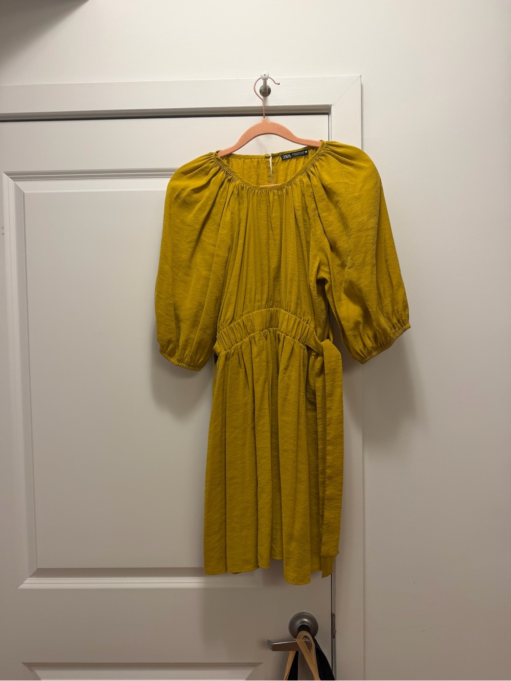 Women Mustard Yellow Puff-Sleeve Dress